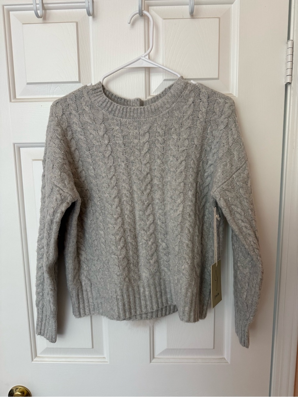 Cozy Cable Knit Crewneck Sweater with Matching Hat - Light Gray